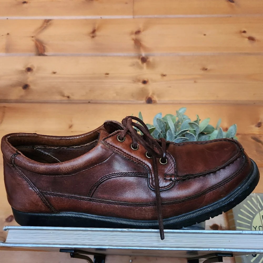 Iron Age 💙 Brown Leather Electro Static Steel Moc Toe Oxford Boat Shoe Work 9 M